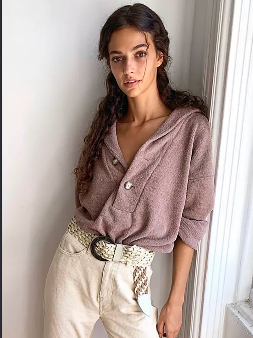 Free People Dusty Mauve Terry Oversized Pullover – Size L